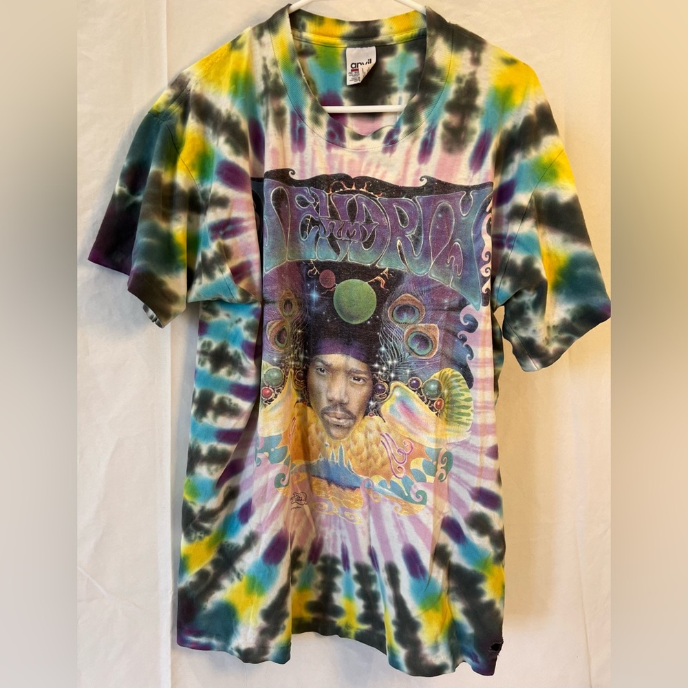 Vintage 1990’s Jimi Hendrix tie dye short sleeve shirt XL